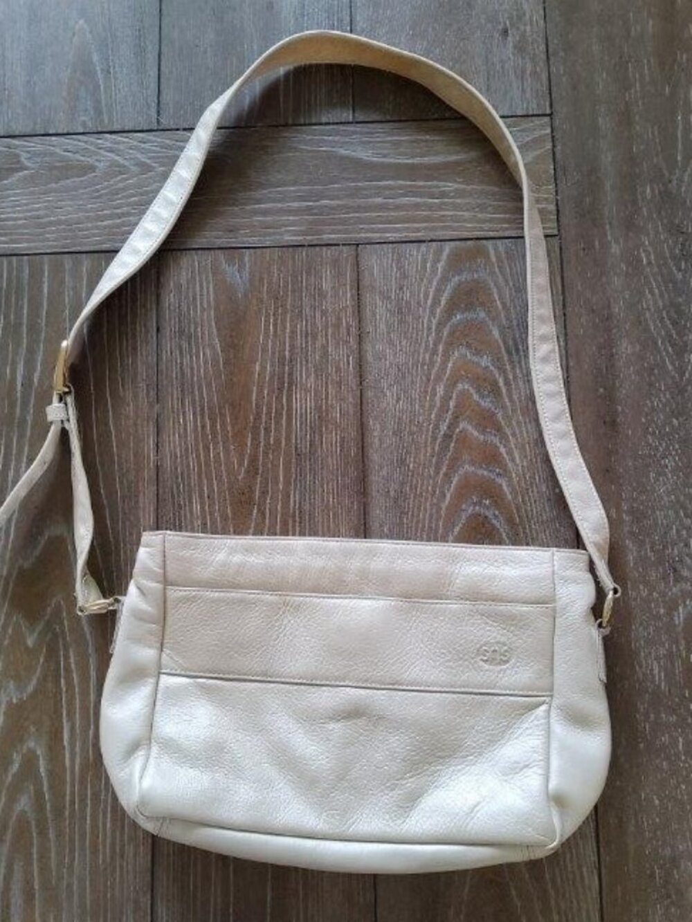 Vintage SAS Cream Leather Shoulder Bag Ivory Multi Compartment Purse USA